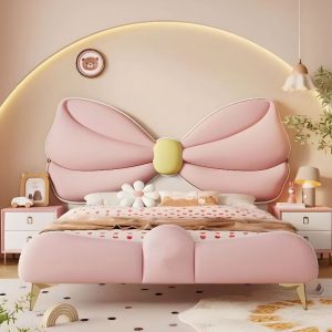 "Simplistic Peony Genuine Leather Girl/ Woman+ Standard Kids Bed with Wood Frame Headboard and Coir Mattress"